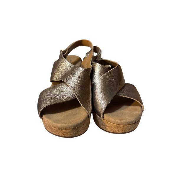 Clarks Collection Womens 8.5 Metallic Bronze Wedge Sandals With Cork Sole & Adj - Picture 2 of 8